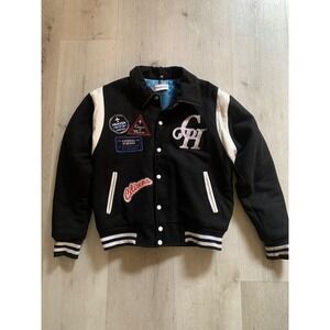 Citizens of Heaven Mens Black Varsity Jacket Patch Cloud Print Lining Small
